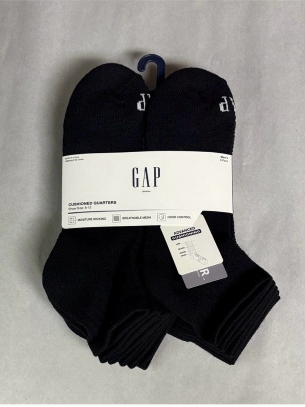 New Gap Socks Men’s Cushioned Quarters 6 Pair Black Socks Casual Activewear